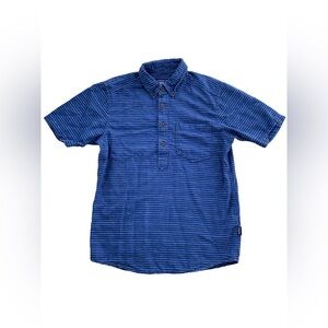 Patagonia Size Extra Small XS Blue Striped Back Step Pullover Hemp Blend Shirt